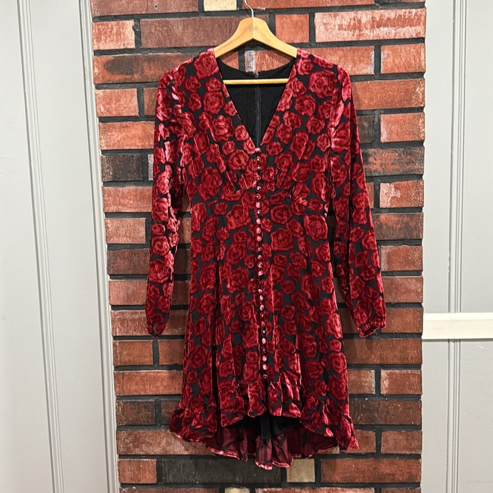 The Kooples Red Floral Velvet Dress - Picture 5 of 11